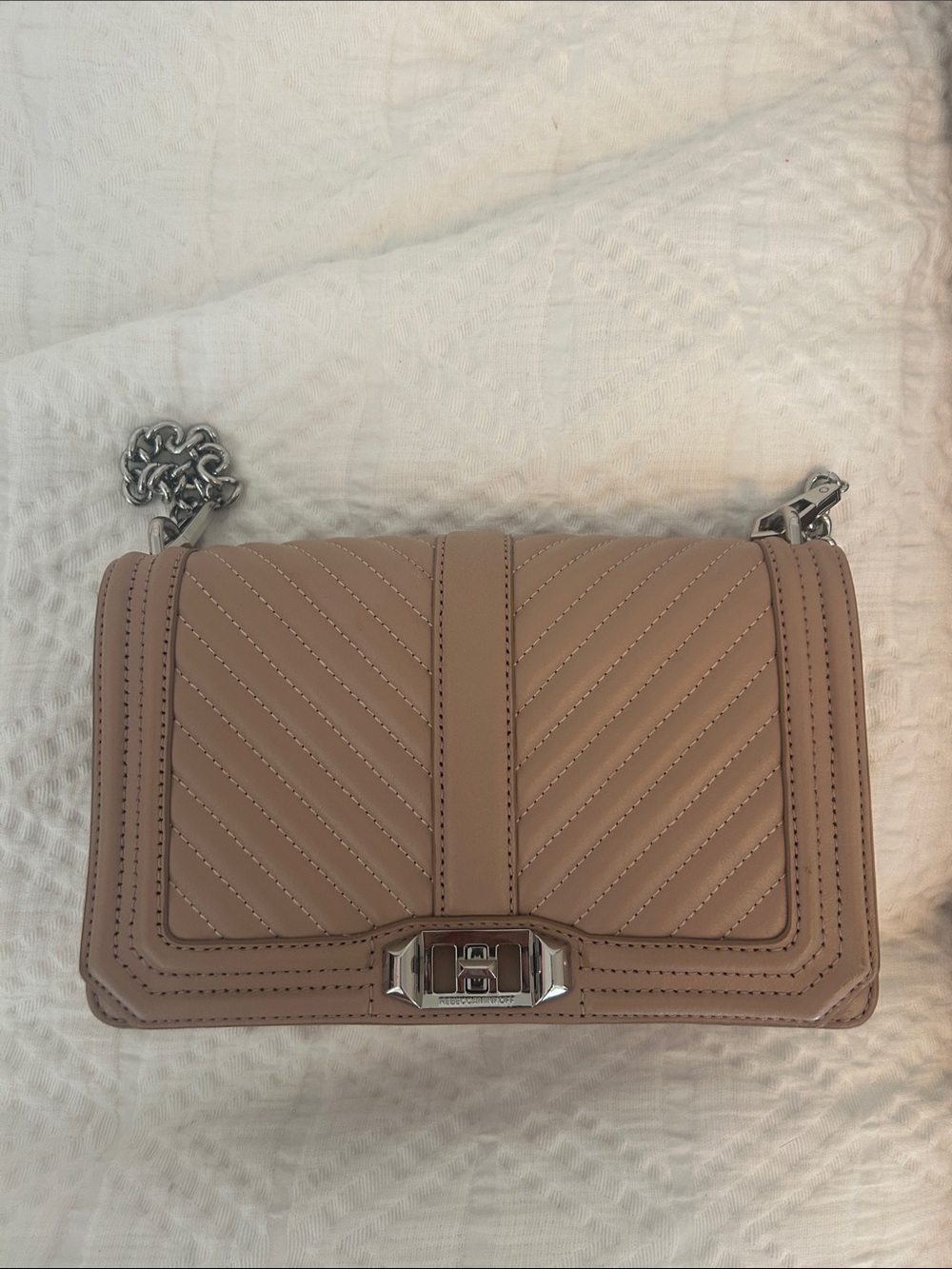 Rebecca Minkoff Blush Quilted Leather Shoulder Bag with Chain Strap